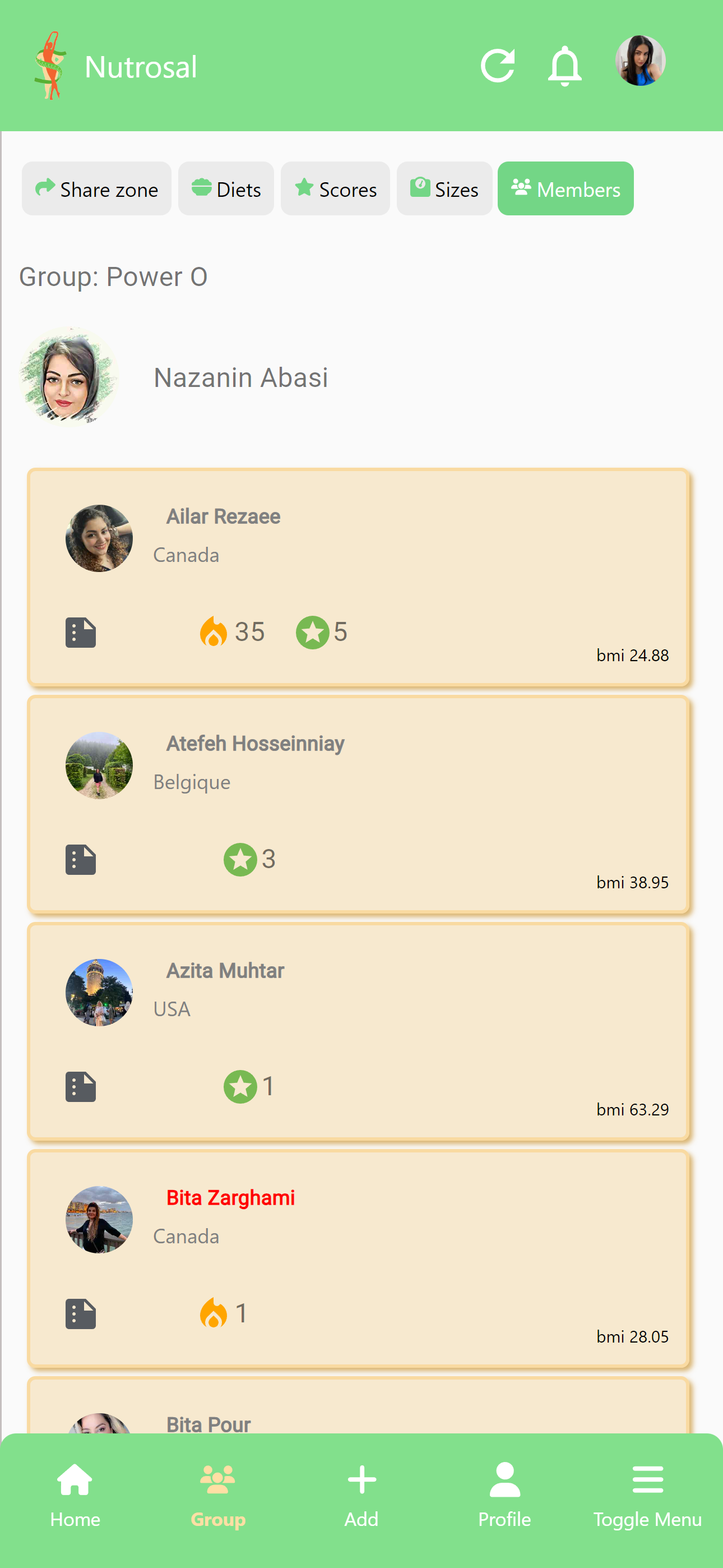 Nutrosal app screen