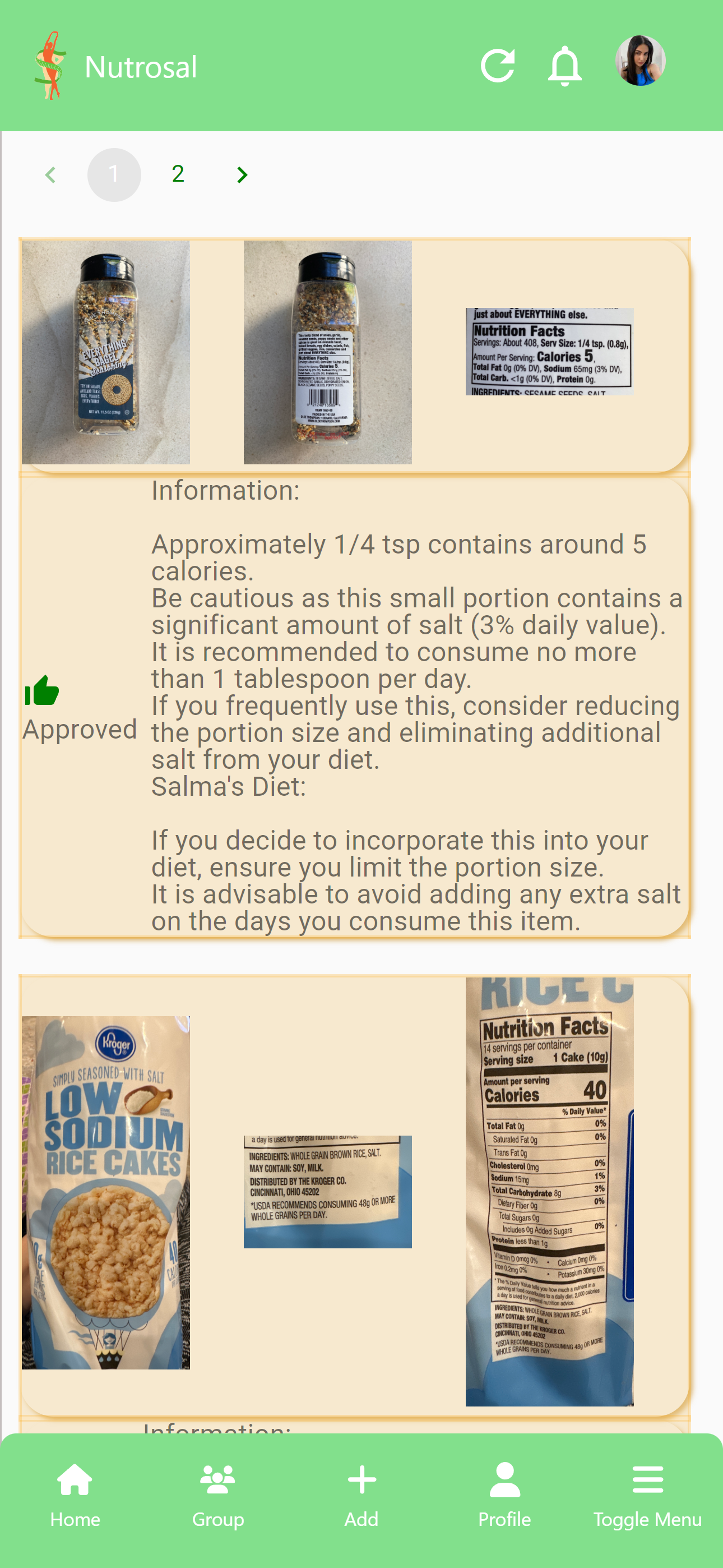 Nutrosal app screen